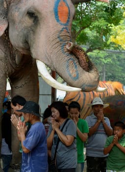 The Thai New Year or Songkran Festival or Water festival in the city of Ayutthaya north of Bangkok in Thailand in Southeastasia.