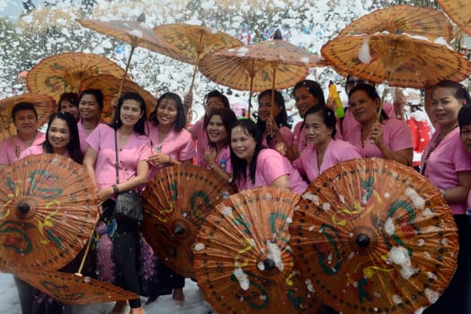 The Thai New Year or Songkran Festival or Water festival in the city of Ayutthaya north of Bangkok in Thailand in Southeastasia.