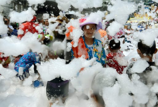 The Thai New Year or Songkran Festival or Water festival in the city of Ayutthaya north of Bangkok in Thailand in Southeastasia.