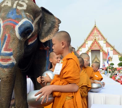 The Thai New Year or Songkran Festival or Water festival in the city of Ayutthaya north of Bangkok in Thailand in Southeastasia.