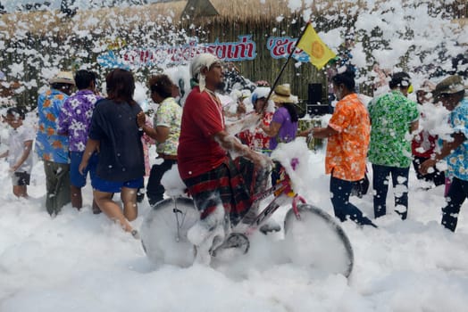 The Thai New Year or Songkran Festival or Water festival in the city of Ayutthaya north of Bangkok in Thailand in Southeastasia.