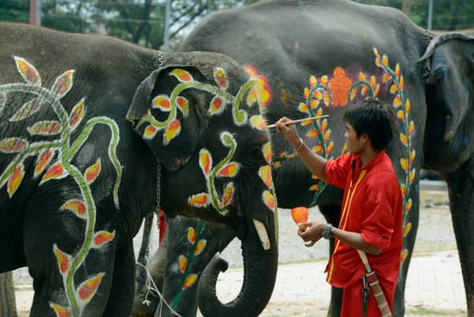 The Thai New Year or Songkran Festival or Water festival in the city of Ayutthaya north of Bangkok in Thailand in Southeastasia.