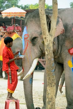 The Thai New Year or Songkran Festival or Water festival in the city of Ayutthaya north of Bangkok in Thailand in Southeastasia.