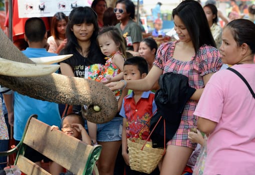 The Thai New Year or Songkran Festival or Water festival in the city of Ayutthaya north of Bangkok in Thailand in Southeastasia.