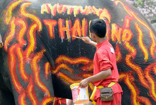 The Thai New Year or Songkran Festival or Water festival in the city of Ayutthaya north of Bangkok in Thailand in Southeastasia.