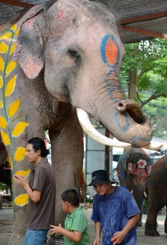 The Thai New Year or Songkran Festival or Water festival in the city of Ayutthaya north of Bangkok in Thailand in Southeastasia.
