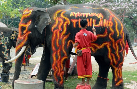 The Thai New Year or Songkran Festival or Water festival in the city of Ayutthaya north of Bangkok in Thailand in Southeastasia.