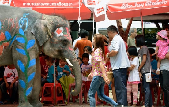 The Thai New Year or Songkran Festival or Water festival in the city of Ayutthaya north of Bangkok in Thailand in Southeastasia.