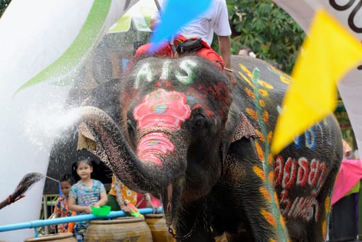 The Thai New Year or Songkran Festival or Water festival in the city of Ayutthaya north of Bangkok in Thailand in Southeastasia.