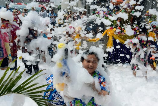 The Thai New Year or Songkran Festival or Water festival in the city of Ayutthaya north of Bangkok in Thailand in Southeastasia.