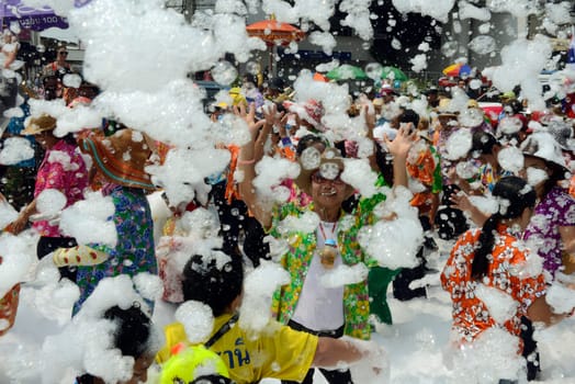 The Thai New Year or Songkran Festival or Water festival in the city of Ayutthaya north of Bangkok in Thailand in Southeastasia.