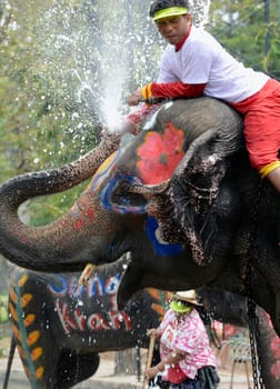 The Thai New Year or Songkran Festival or Water festival in the city of Ayutthaya north of Bangkok in Thailand in Southeastasia.