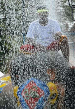 The Thai New Year or Songkran Festival or Water festival in the city of Ayutthaya north of Bangkok in Thailand in Southeastasia.