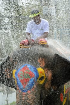 The Thai New Year or Songkran Festival or Water festival in the city of Ayutthaya north of Bangkok in Thailand in Southeastasia.