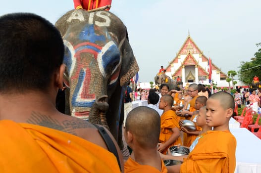 The Thai New Year or Songkran Festival or Water festival in the city of Ayutthaya north of Bangkok in Thailand in Southeastasia.