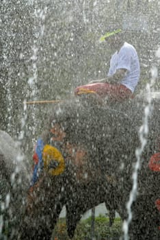 The Thai New Year or Songkran Festival or Water festival in the city of Ayutthaya north of Bangkok in Thailand in Southeastasia.