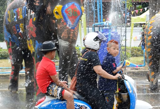 The Thai New Year or Songkran Festival or Water festival in the city of Ayutthaya north of Bangkok in Thailand in Southeastasia.