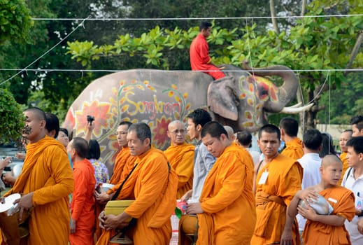 The Thai New Year or Songkran Festival or Water festival in the city of Ayutthaya north of Bangkok in Thailand in Southeastasia.