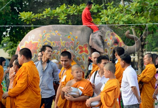 The Thai New Year or Songkran Festival or Water festival in the city of Ayutthaya north of Bangkok in Thailand in Southeastasia.