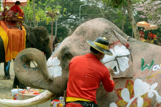 The Thai New Year or Songkran Festival or Water festival in the city of Ayutthaya north of Bangkok in Thailand in Southeastasia.