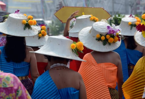 The Thai New Year or Songkran Festival or Water festival in the city of Ayutthaya north of Bangkok in Thailand in Southeastasia.