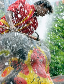 The Thai New Year or Songkran Festival or Water festival in the city of Ayutthaya north of Bangkok in Thailand in Southeastasia.