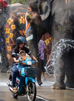 The Thai New Year or Songkran Festival or Water festival in the city of Ayutthaya north of Bangkok in Thailand in Southeastasia.