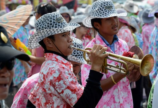 The Thai New Year or Songkran Festival or Water festival in the city of Ayutthaya north of Bangkok in Thailand in Southeastasia.