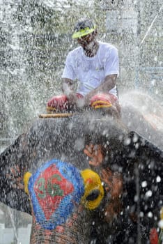 The Thai New Year or Songkran Festival or Water festival in the city of Ayutthaya north of Bangkok in Thailand in Southeastasia.