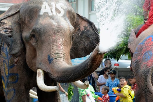 The Thai New Year or Songkran Festival or Water festival in the city of Ayutthaya north of Bangkok in Thailand in Southeastasia.
