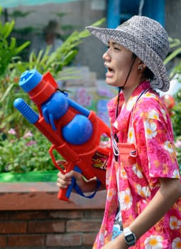 The Thai New Year or Songkran Festival or Water festival in the city of Ayutthaya north of Bangkok in Thailand in Southeastasia.