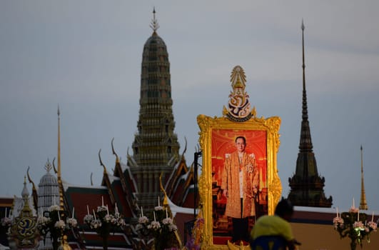 Tousends of Thai People at the ceremony of the coronation Day of the King Bhumibol on the Sanam Square Park on the 5. May in the city of Bangkok in Tahiland, Southeastasia.