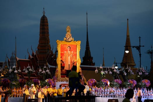 Tousends of Thai People at the ceremony of the coronation Day of the King Bhumibol on the Sanam Square Park on the 5. May in the city of Bangkok in Tahiland, Southeastasia.