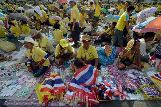 Tousends of Thai People at the ceremony of the coronation Day of the King Bhumibol on the Sanam Square Park on the 5. May in the city of Bangkok in Tahiland, Southeastasia.