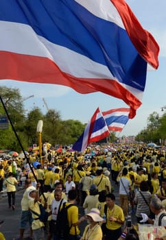 Tousends of Thai People at the ceremony of the coronation Day of the King Bhumibol on the Sanam Square Park on the 5. May in the city of Bangkok in Tahiland, Southeastasia.