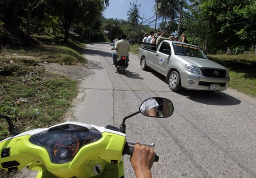 a road on the Ko Tao Island in the Gulf of Thailand in the southeast of Thailand in Southeastasia.