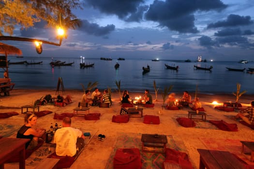 a restaurant at the Beach at Hat Sai Ri on thel Ko Tao Island in the Gulf of Thailand in the southeast of Thailand in Southeastasia.