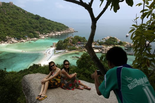 the smal Island of  Ko Nang Yuan near the Ko Tao Island in the Gulf of Thailand in the southeast of Thailand in Southeastasia.