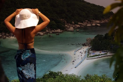 the smal Island of  Ko Nang Yuan near the Ko Tao Island in the Gulf of Thailand in the southeast of Thailand in Southeastasia.