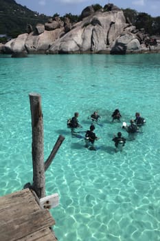 the smal Island of  Ko Nang Yuan near the Ko Tao Island in the Gulf of Thailand in the southeast of Thailand in Southeastasia.