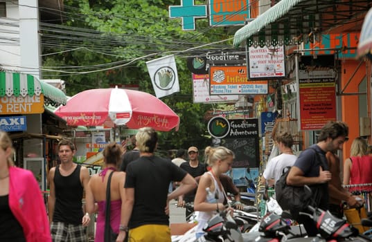 a market street on the Ko Tao Island in the Gulf of Thailand in the southeast of Thailand in Southeastasia.