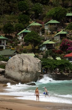 the Tanote Bay Beach on the Ko Tao Island in the Gulf of Thailand in the southeast of Thailand in Southeastasia.