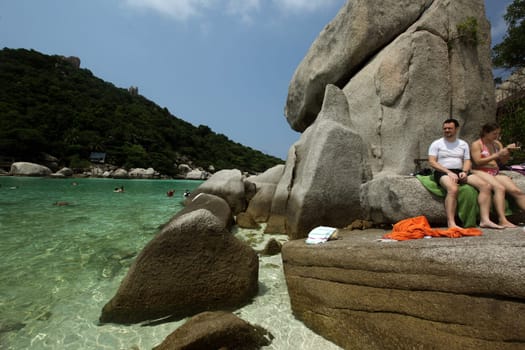 the smal Island of  Ko Nang Yuan near the Ko Tao Island in the Gulf of Thailand in the southeast of Thailand in Southeastasia.