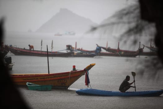 rain at the Beach at Hat Sai Ri on thel Ko Tao Island in the Gulf of Thailand in the southeast of Thailand in Southeastasia.