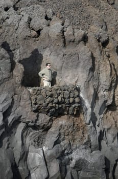 the Landscape of El Golfo on the Island of Lanzarote on the Canary Islands of Spain in the Atlantic Ocean. on the Island of Lanzarote on the Canary Islands of Spain in the Atlantic Ocean..