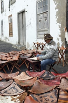 the sunday market in the old town of Teguise on the Island of Lanzarote on the Canary Islands of Spain in the Atlantic Ocean. on the Island of Lanzarote on the Canary Islands of Spain in the Atlantic Ocean..