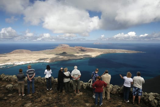 the Mirador del Rio viewpoint on the Island of Lanzarote on the Canary Islands of Spain in the Atlantic Ocean. on the Island of Lanzarote on the Canary Islands of Spain in the Atlantic Ocean..