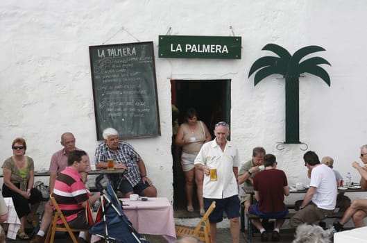 the sunday market in the old town of Teguise on the Island of Lanzarote on the Canary Islands of Spain in the Atlantic Ocean. on the Island of Lanzarote on the Canary Islands of Spain in the Atlantic Ocean..