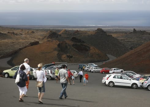 The Vulkan National Park Timanfaya on the Island of Lanzarote on the Canary Islands of Spain in the Atlantic Ocean. on the Island of Lanzarote on the Canary Islands of Spain in the Atlantic Ocean..