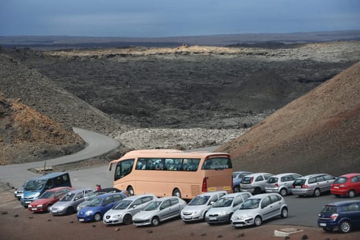 The Vulkan National Park Timanfaya on the Island of Lanzarote on the Canary Islands of Spain in the Atlantic Ocean. on the Island of Lanzarote on the Canary Islands of Spain in the Atlantic Ocean..